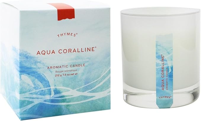 Thymes Aromatic Jar Candle - Aqua Coralline Scented Candle for a Fresh Home Fragrance - Matte White Candles (7.5 oz)