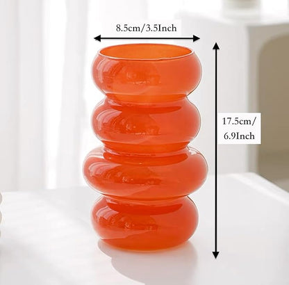 Colored Glass Hydroponic Flower Vase 7 Inch Orange Geometric with Waves and Bubbles Four Layer Glass Vase for Home Decoration Modern Freestanding Indoor Hydroponics Dried Flowers