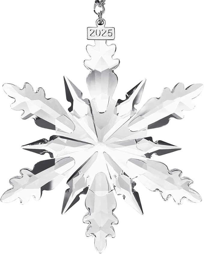 2025 Annual Edition Snowflake Christmas Ornament, Large Crystal Ornaments Display Winter House Decor with Gift Box（Clear B）