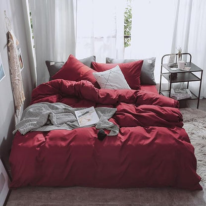 Pureant Burgundy Red Comforter Sets California King Wine Red Bedding Comforters Solid Dark Color Quilts Cal King Women Adults Luxurious Plain Claret Comforter Soft Crimson Bedding Noble Bordeaux Bed