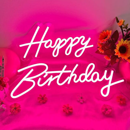 40"/23" Happy Birthday Neon Sign Large - Pink Happy Birthday Sign 12V - Happy Birthday Light Up Sign with Dimmable Switch - 2PCS Happy Birthday LED Sign for Backdrop, Party, Celebration, Decoration