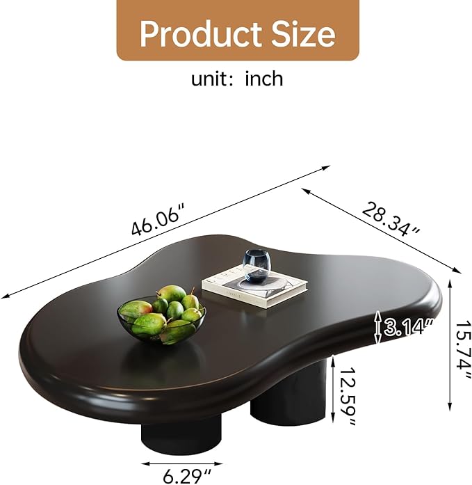 Black Cloud Coffee Table Unique Wave Shape Modern Aesthetic Living Room Fashion Coffee Table, Black