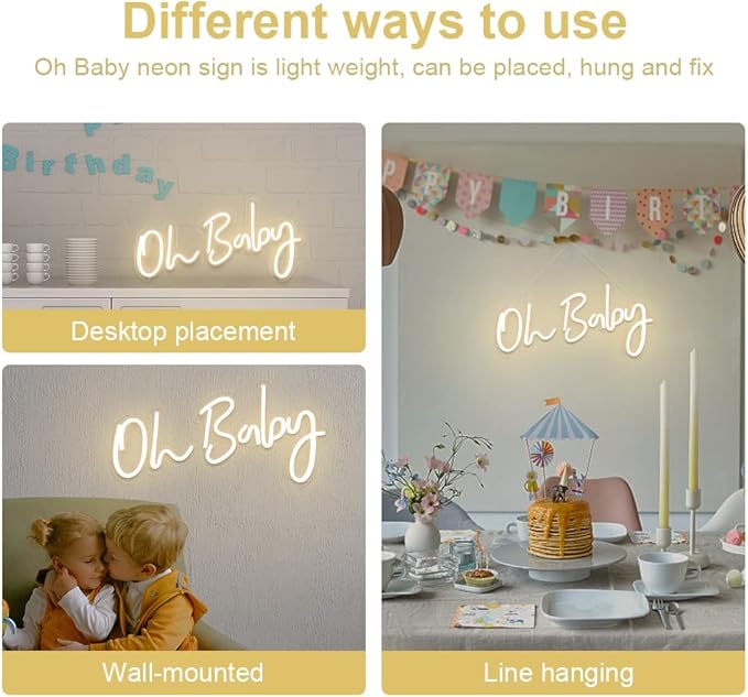 DIVATLA Oh Baby Sign for Backdrop - Oh Baby Neon Sign Shower Decorations, Gender Reveal, Led Sign for Backdrop & Wall Decor, Photo Prop, Gif for New Parents, Warm White
