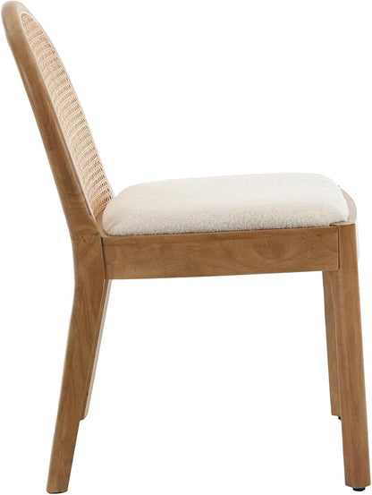 Upholstered Wooden Dining Chairs Set of 2, Farmhouse Kitchen & Dining Room Chairs with Cane Back, Accent Rattan Dining Table Chairs Sherpa Seat for Kitchen/Restaurant/Living Room, White