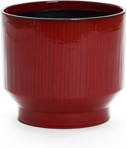 LuxenHome 13" Dia Ceramic Plant Pots, Red Glaze Indoor Outdoor Planter Pot with Drainage Hole and Rubber Plug, Modern Round Large Flower Pot for Home Garden Office or Patio