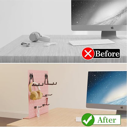 Desk Side Storage with Clamp-on Pegboard,Desk Side Storage,Steel Privacy Panel,No Drill Side Desk Organizer with Pen Holder,Table Side Organizer Laptop Holder for Office and Home (Pink)