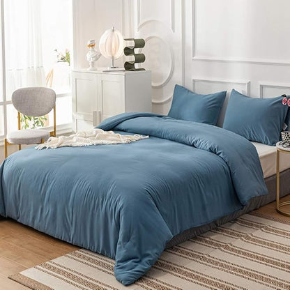CLOTHKNOW Blue Queen Comforter Set 3Pcs Lake Blue Bedding Comforter Sets Soft Girls Women Blue Comforter Queen with 2 x Pillow Cases