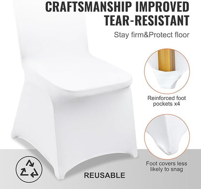 VEVOR 30 Pcs Flat-Front Chair Covers Polyester Spandex Chair Cover Stretch Slipcovers, Wedding, Holiday, Banquet, Party, Celebration, Dining,White