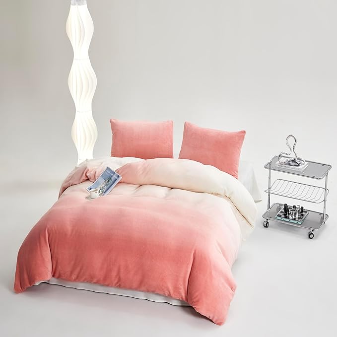 CLOTHKNOW Pink White Comforter Sets Twin/Twin XL Gradient Blush Velvet Bedding Comforter Sets Mauve Bed Sets Pink Bedding Sets Soft