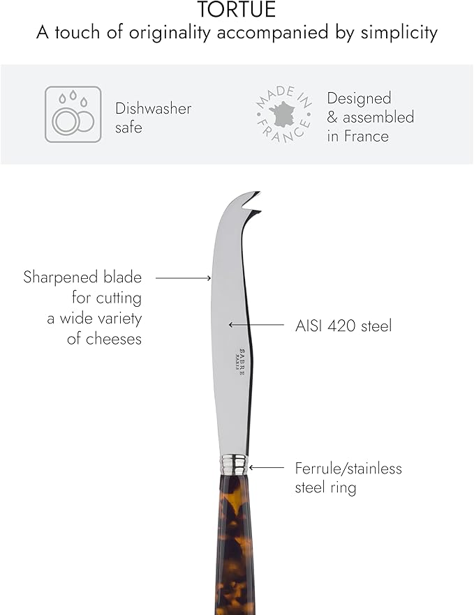 Cheese Knife 9.4 inches - Tortue Collection - Stainless Steel & Acrylic - Dishwasher Safe - Scaled Effect