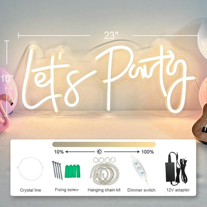 DIVATLA Let's Party Neon Sign for Decor, Large 23"X10" Light Up LED Signs for Birthday, Prom, Wedding Decoration, Celebrations, Warm White