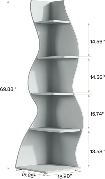 Tribesigns Wavy Corner Shelf, Modern 5-Tier Bookshelf Bookcase with Curvy Shape, Unique Plant Stand Display Rack for Living Room Small Space (Blue)
