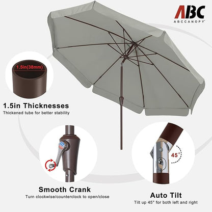 ABCCANOPY 10ft Scalloped Patio Umbrella, Outdoor Table Umbrella with Tilt and Crank, Fiberglass Ribs Deck Umbrella for Patio, Pool, Garden, Picnic (Light Gray)