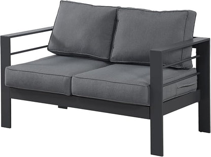 Wisteria Lane Patio Furniture Aluminum Loveseat, All-Weather 2 Seats Outdoor Chair, Gray Metal Chair with Dark Grey Cushions