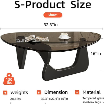 Modern Glass Coffee Table for Living Room, Mid Century Small Coffee Tables, Suitable for Bedroom Living Room Reception Office Tables（Black/Grey，Small）