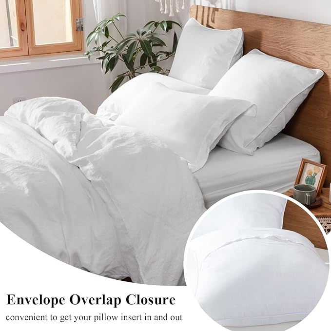Simple&Opulence 100% Linen Duvet Cover Set, 3 PCS Natural French Flax White Duvet Cover California King Size, Breathable Soft Comfy Linen Bedding Comforter Cover with 2 Pillowcases(White, 104"x98")