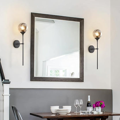 KCO Lighting Modern Smoke Grey Glass Globe Wall Sconce Black Matte Slim Wall Sconce Long Slim Wall Mount Light Vintage Industrial Wall Lamp for Hallway Stairs Bathroom