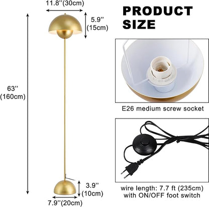 COSYLUX Modern Floor Lamp for Living Room, Industrial Tall Standing Lamp for Bedroom, Metal Shade Reflecting Light Reading Floor Lamp for Office, Nursery Room, Corner(Gold)