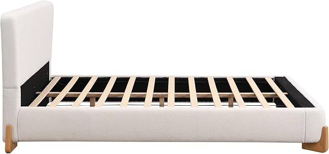King Size Bed Frame, Upholstered Cloud Boucle Platform Beds Frames with Headboard, Anti-Collision Soft Rounded Corners Footboard, No Box Spring Required, Easy Assembly (38.2" White, Queen)