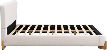 King Size Bed Frame, Upholstered Cloud Boucle Platform Beds Frames with Headboard, Anti-Collision Soft Rounded Corners Footboard, No Box Spring Required, Easy Assembly (38.2" White, Queen)