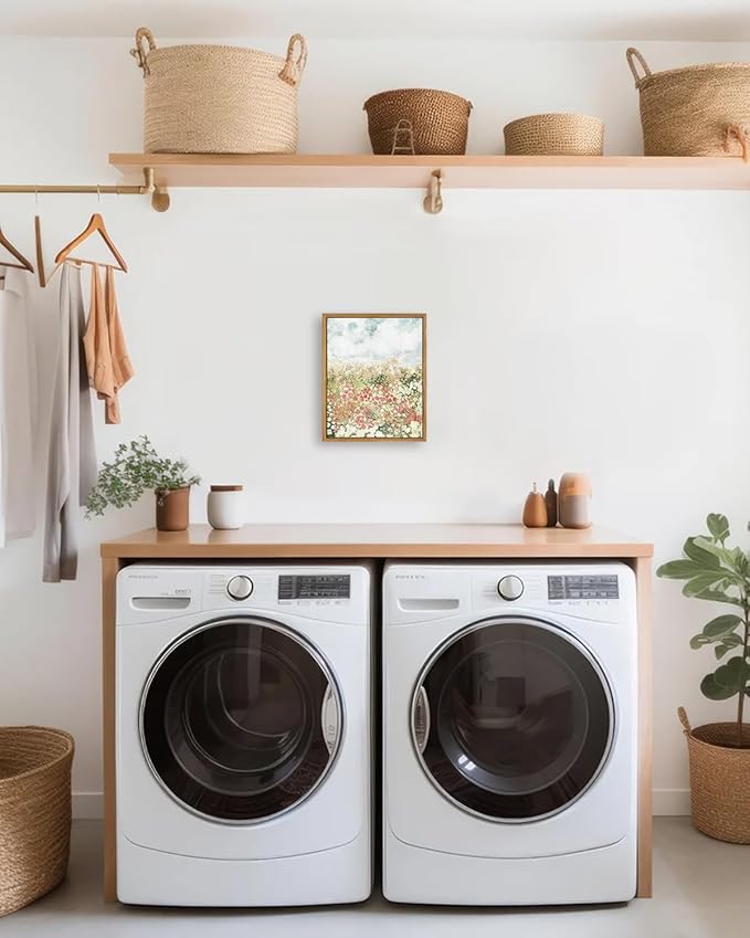 KBKBART Framed Wall Art for Bedroom Decor, Vintage Spring Flower Pictures Aesthetic, Farmhouse Wall Decor Meadow Floral Bathroom Canvas Oil Painting, Canvas Wall Art Summer Room Decor, Gifts for Friends or Family(8"x10")