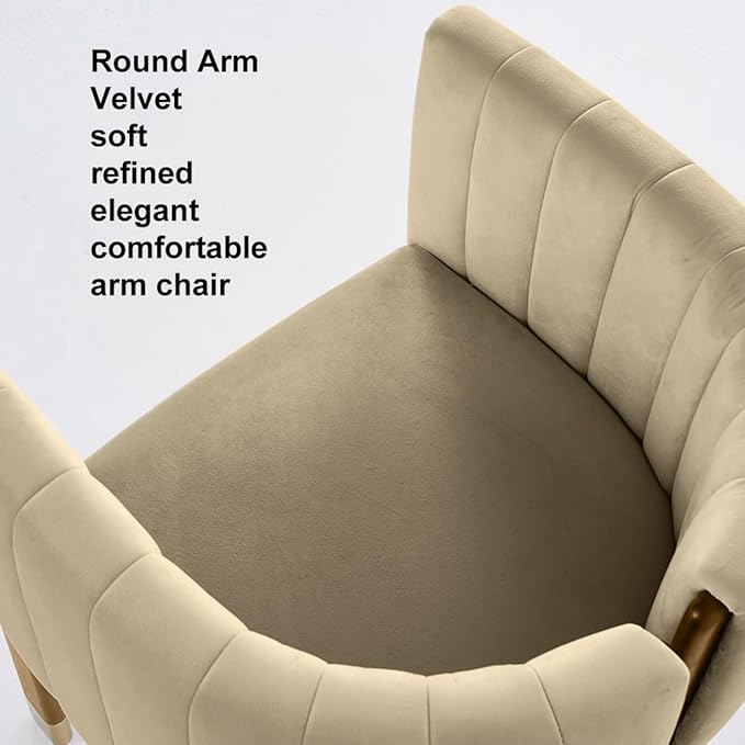 Velvet Fluted Accent Chair for Living Room with Wood Frame, High Resilience Foam, Elegant Modern Armchair (Camel)