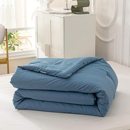 Pureant Blue Comforter Set California King Dusty Blue Bedding Comforter Sets for Women Men Cotton Lake Blue Cal King Comforter Soft Grayish Comforter Sets Solid Color Quilt