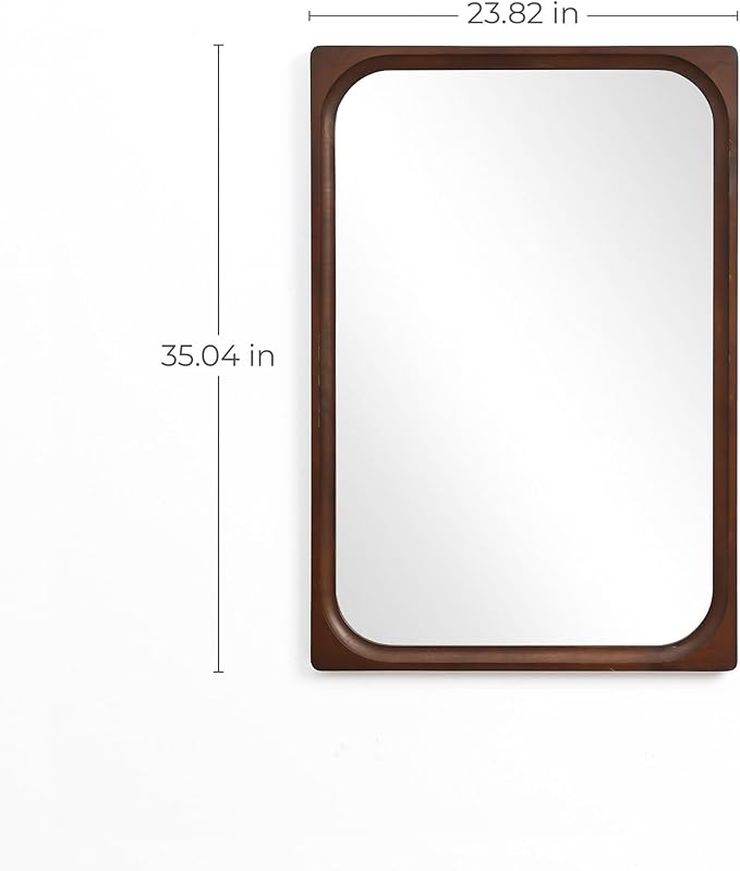 LuxenHome Rectangle Wall Mirror for Bathroom, 23.5"x35" Large Rubberwood Framed Wall Mounted Decorative Vanity Mirror for Living Room Bedroom Decor, Hanging Sculptures Accent for Entryway Home Decor