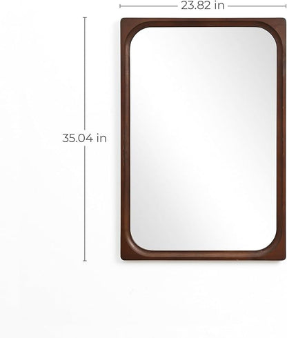LuxenHome Rectangle Wall Mirror for Bathroom, 23.5"x35" Large Rubberwood Framed Wall Mounted Decorative Vanity Mirror for Living Room Bedroom Decor, Hanging Sculptures Accent for Entryway Home Decor