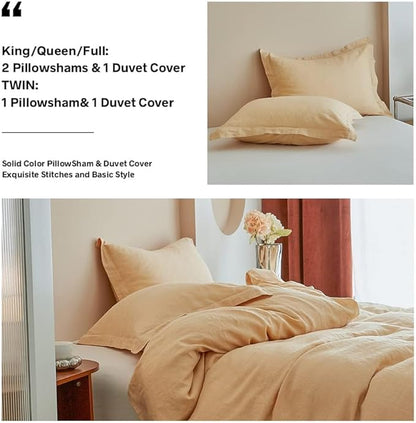 Simple&Opulence 100% Linen Duvet Cover Set, 3 PCS Natural French Flax Sand Duvet Cover King Size, Breathable Soft Comfy Linen Bedding Comforter Cover with 2 Pillowcases(Sand, 104"x92")