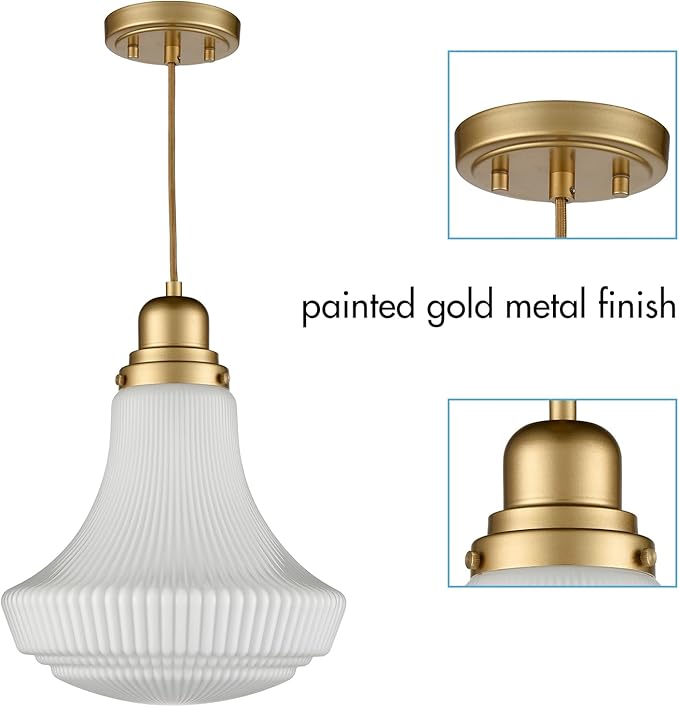 CLAXY Modern Gold Pendant Light Over Kitchen Island with Milky White Glass Shade Adjustable Hanging Pendant Lighting for Kitchen Dining Room Bedroom Restaurant