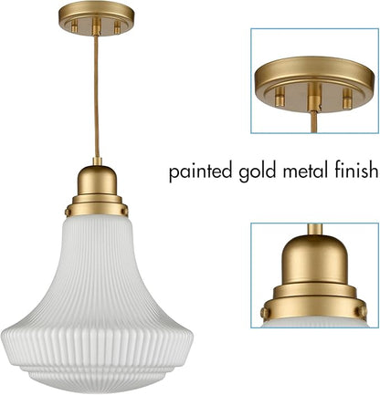 CLAXY Modern Gold Pendant Light Over Kitchen Island with Milky White Glass Shade Adjustable Hanging Pendant Lighting for Kitchen Dining Room Bedroom Restaurant