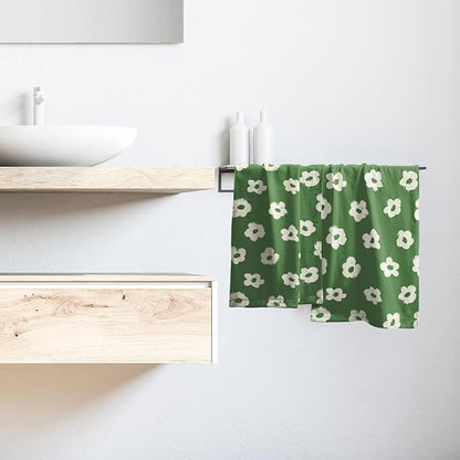Modern Style Kitchen Towels Set of 2 Green Floral Quick Dry Microfiber Hand Towels