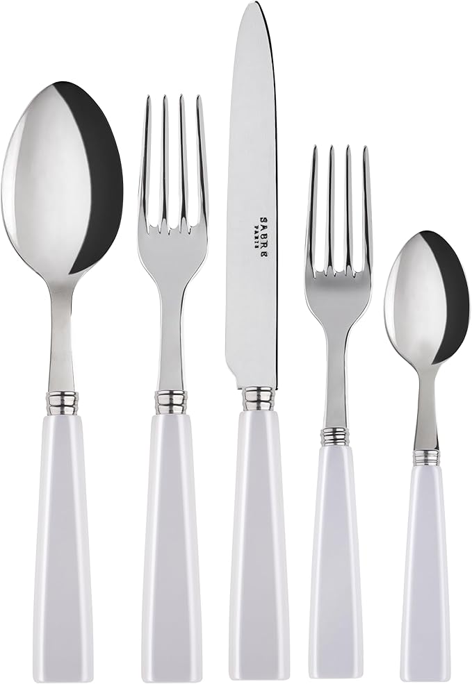 20-Piece Flatware Set For 4 - Icône Collection - Knives, Forks, Soup Spoons, Teaspoons & Dessert Forks - Stainless Steel & Acrylic - Dishwasher Safe - White
