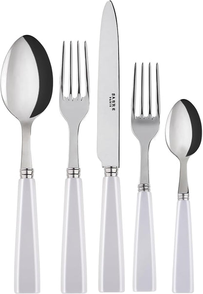 20-Piece Flatware Set For 4 - Icône Collection - Knives, Forks, Soup Spoons, Teaspoons & Dessert Forks - Stainless Steel & Acrylic - Dishwasher Safe - White