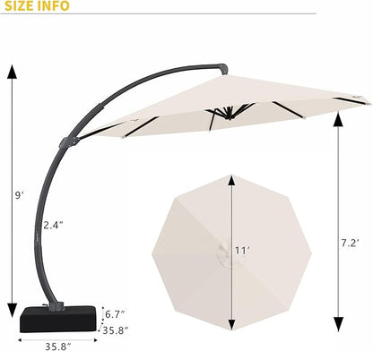 Kingdura 11ft Offset Cantilever Patio Umbrella with Base Included, Large Round Aluminum Outdoor Umbrella, 360° Rotation & Infinite Tilt, Heavy Duty Frame for Deck Pool Backyard, Creamy White