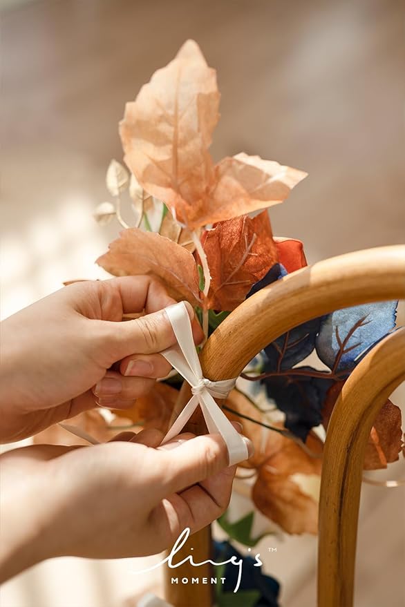 Ling's Moment Fall 10pcs Wedding Chair Decorations Aisle Floral Swag Artificial Pew Flowers Hanging Garland Terracotta Burnt Orange & Navy Blue for Ceremony Reception Church Rose Floral Party Outdoor