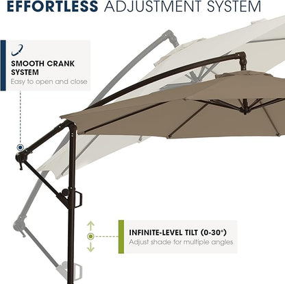 wikiwiki 10ft Patio Umbrellas Offset Outdoor Umbrella Cantilever Hanging Umbrellas w/Infinite Tilt, Fade Resistant Waterproof RECYCLED FABRIC Canopy & Cross Base, for Yard, Garden & Deck, Tan