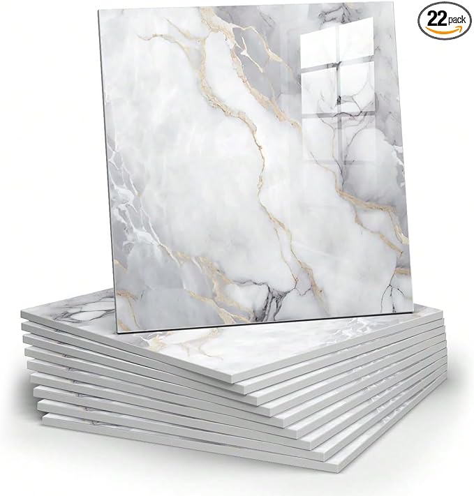 Thick 22pcs Marble Peel and Stick Backsplash Surface Waterproof Wall Panels,Self-Adhesive Marble PVC Foam Wall Panels for Kitchen, Bathroom - 11.8"x11.8" Kitchen Tile(Not Real Tiles,Colorful)