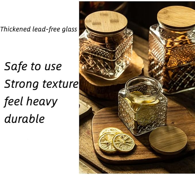 Glass Storage Jars, 38 FL OZ Airtight Canisters with Bamboo Lid, Decorative Kitchen Containers for Cereal, Nuts, Snacks, Candy, Cookies, Coffee, Tea