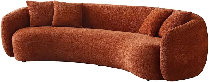 KEIKI 103" Boucle Half Moon Curved Sectional Sofa with 4 Throw Pillows, Modern Style 5-Seater Teddy Fleece Leisure Couch with Curved Backrest, Easy Assembly, for Living Room, Bedroom, Orange