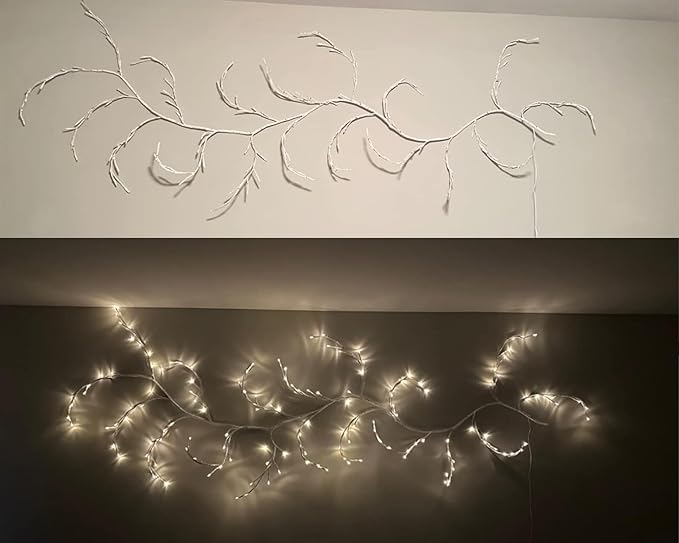 2PCS Enchanted Willow Vine Lights with Remote, Christmas Swags Decorations Indoor Room Decor, 18 Branches 144 LEDs 7.5FT Lighted Willow Vine Lights for Walls Bedroom Home Decor, White