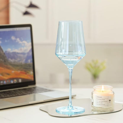 Physkoa Blue Wine Glasses Set 6 - Crystal Blue Wine Stemware with Long Stem and Thin Rim, Perfect for Wedding, Birthday, Anniversary - 15oz