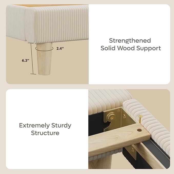 Bestier Queen Bed Frame with Adjustable Headboard, LED Lighting, Vertical Channel Tufted Corduroy Upholstered, Solid Wooden Slats Support, No Box Spring Needed, Never Squeaks, Easy Assembly, Beige