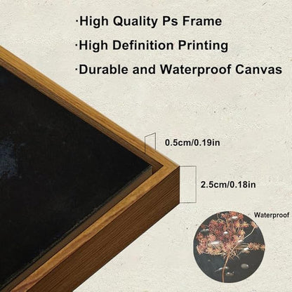 KBKBART Framed Vintage Wall Art Prints, Retro Moody Floral Botanical Canvas Painting Farmhouse Decor, Black Dark Classical Flower Framed Canvas Wall Art for Bathroom, Bedroom, Living Room, Gallery, Vintage Wall Decor(9"x11")