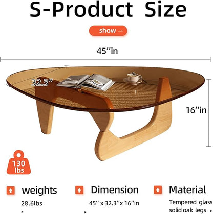 Mid Century Modern Glass Coffee Table, Coffee Table for Living Room, Elegant and Functional Coffee Tables,Suitable for Bedroom Living Room Reception Office Tables（Wood/Brown，Large）