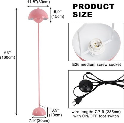 Modern Floor Lamp for Living Room, Industrial Tall Standing Lamp for Bedroom, Metal Shade Reflecting Light Reading Floor Lamp for Office, Nursery Room, Corner(Light Pink)