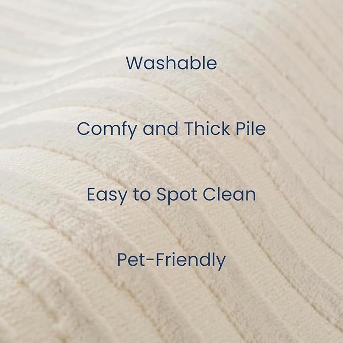 Revival Rugs Soloba 6'7"x9' Washable Area Rug for Living Room Bedroom - 100% Recycled Oeko-TEX Certified, Medium Pile, Beige, Cream