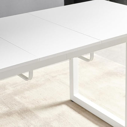 55''- 71'' Extendable Dining Room Table, Expandable Dining Table with Metal Leg, Modern Mid Century Large Table, for 2-6 Person, White