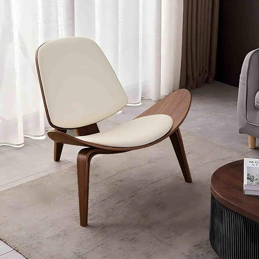 homary Leather Walnut Tripod Accent Chair, High Back Lounge Chair with Soft Faux Leather Seat, Sturdy Wood Frame for Living Room Bedroom (Black) (White)
